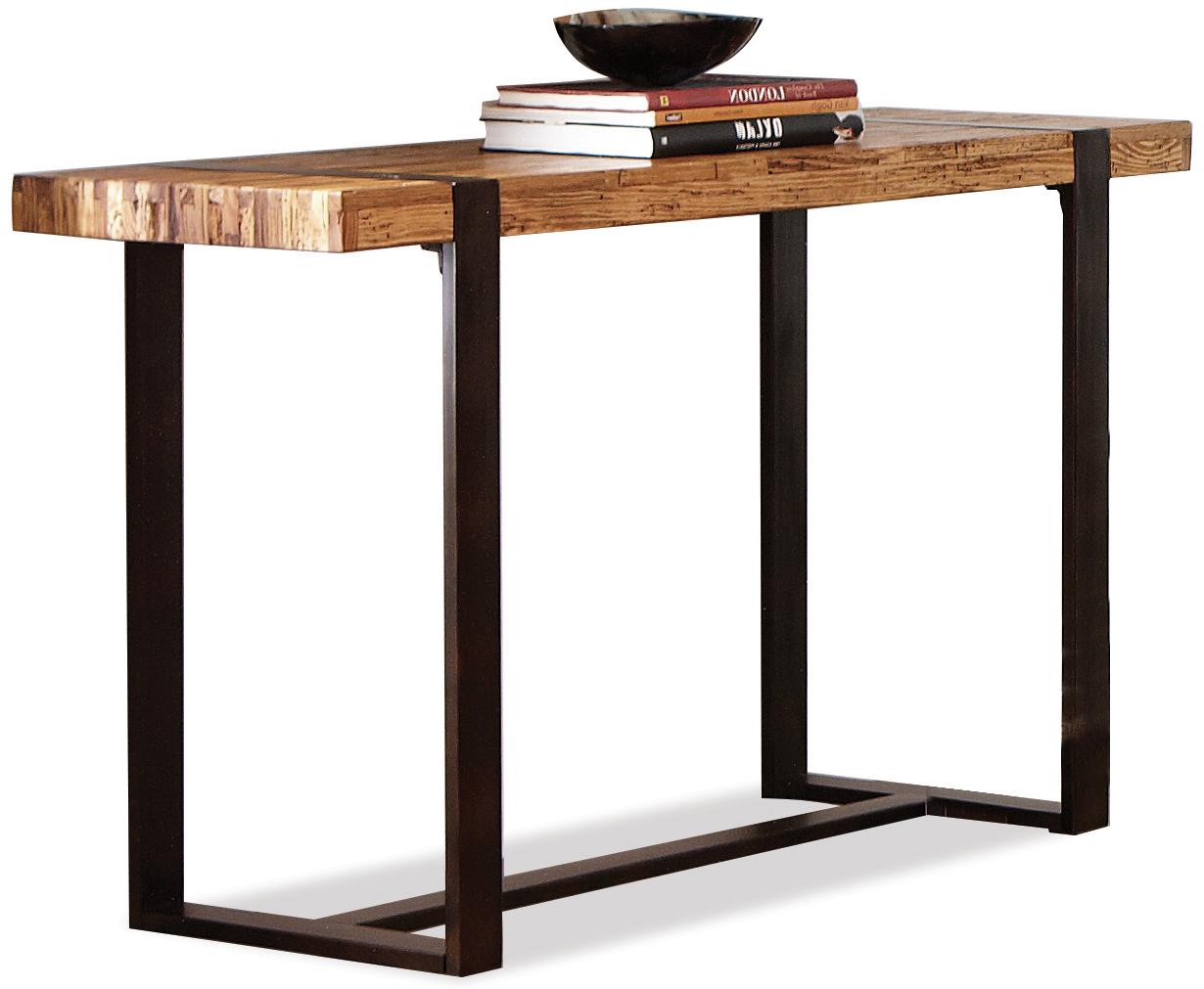 Teton Distressed Rectangular Sofa Table with Metal Base by Riverside